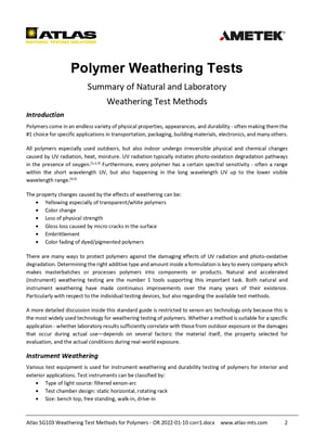 PDF1 SG on Weathering test methods for polymers
